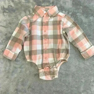 Outdoor Kids - long sleeve button  down onesie. Size 6-9 months